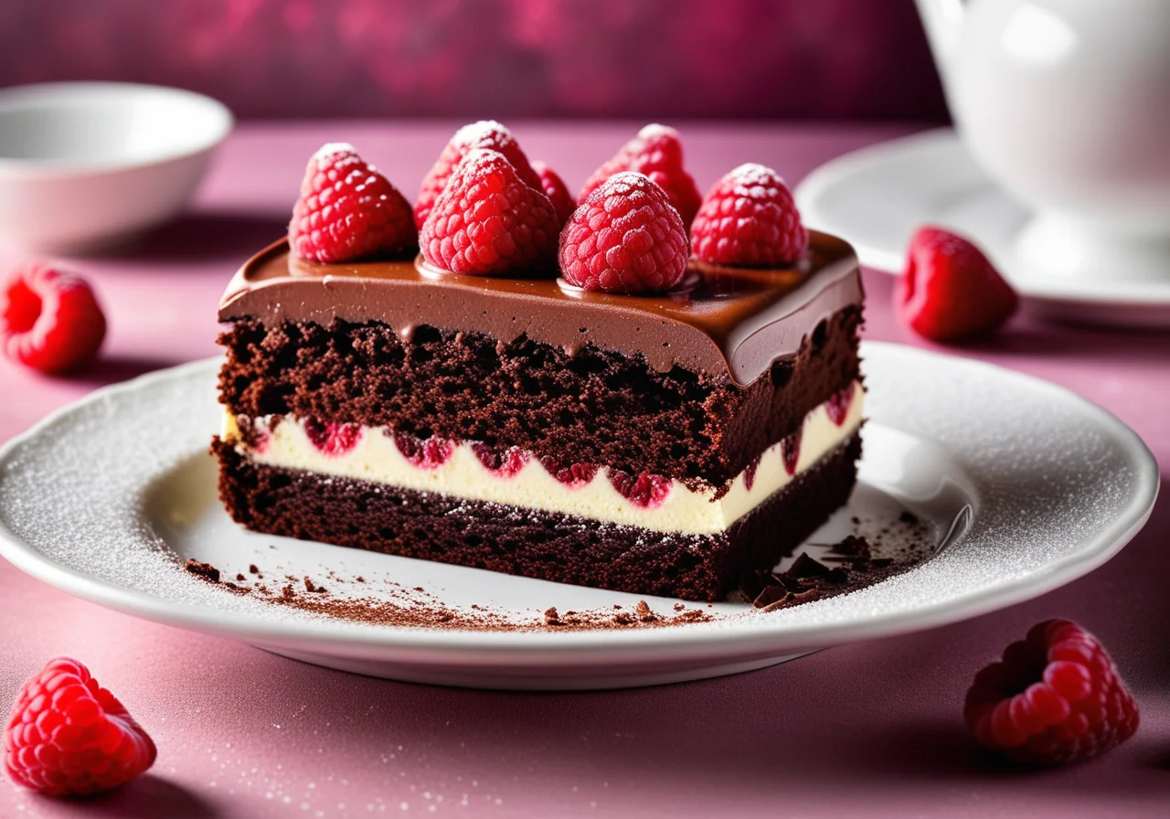 Chocolate Cake with Raspberries and Creamy Filling