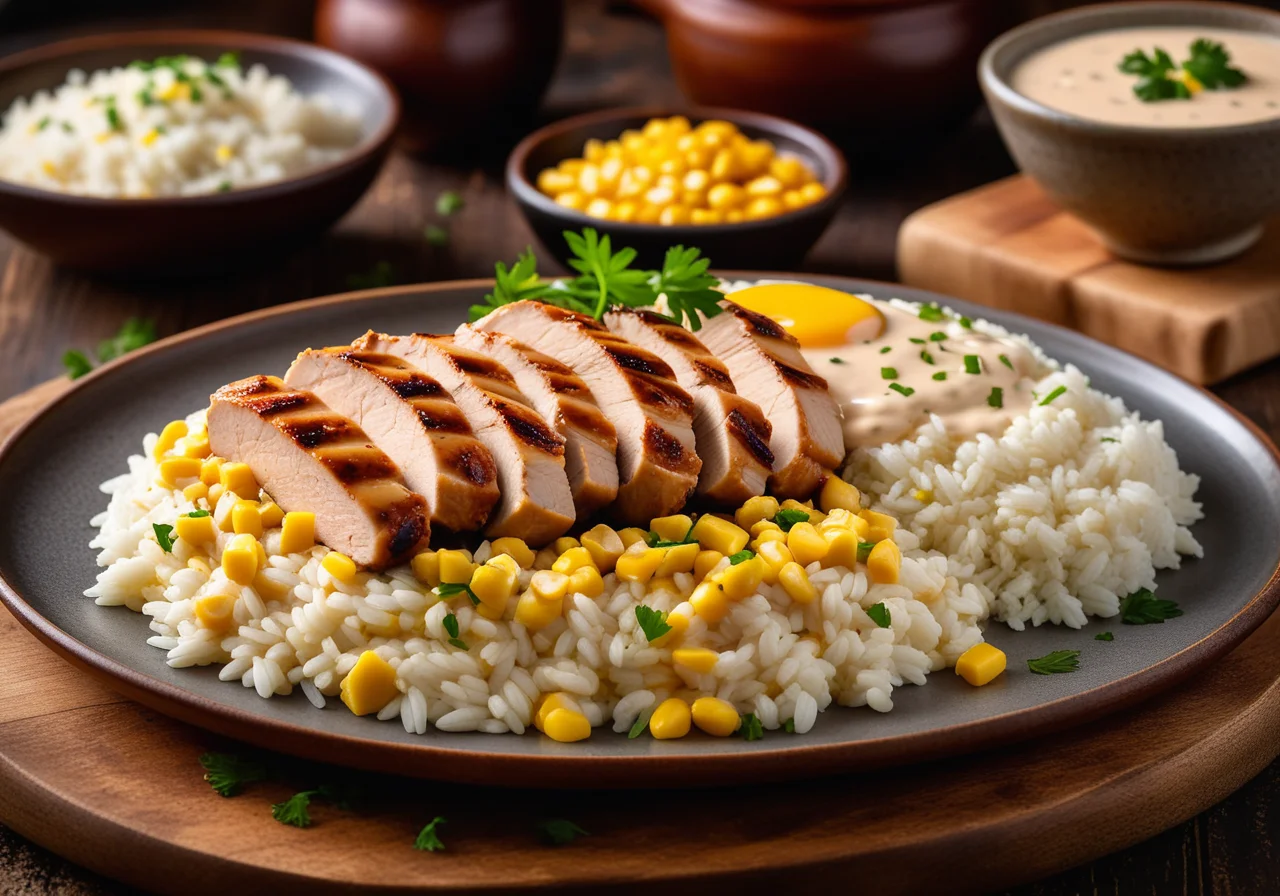 Chicken breast fillet with corn and rice