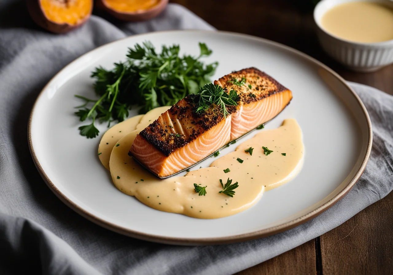 Salmon with Fennel Crust and Lemon Crème Fraîche