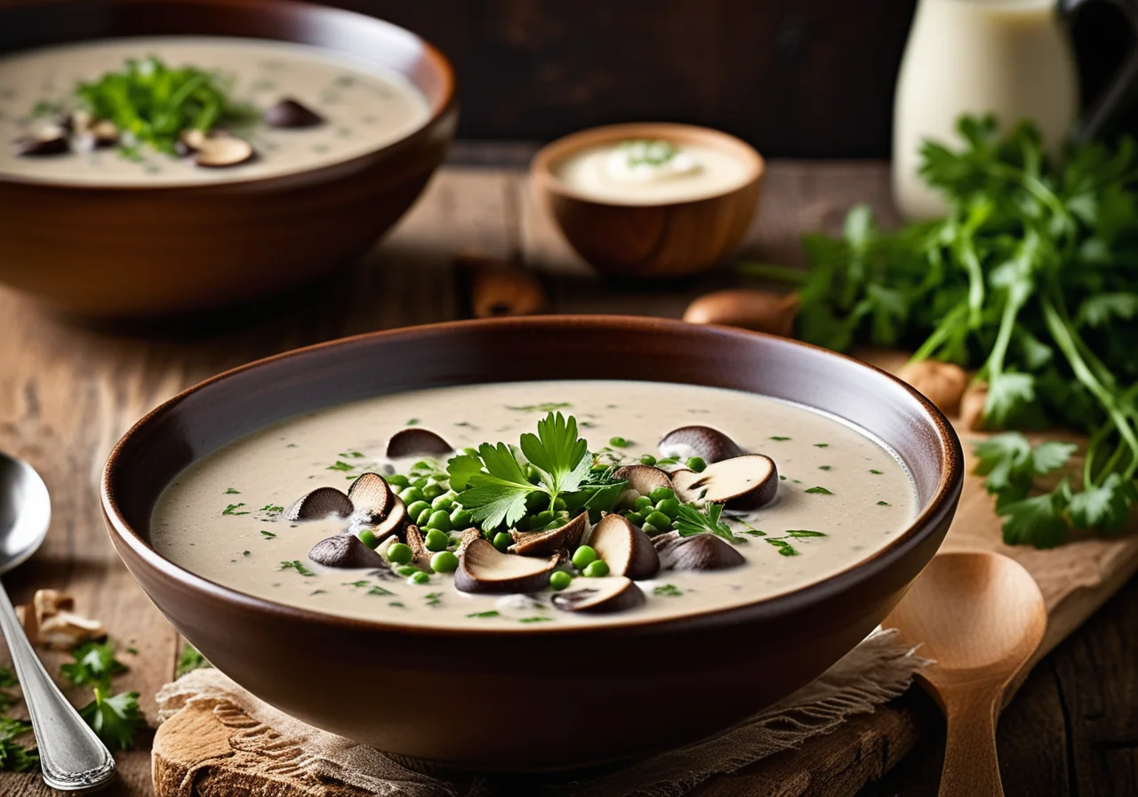 Forest Mushroom Soup with Peas