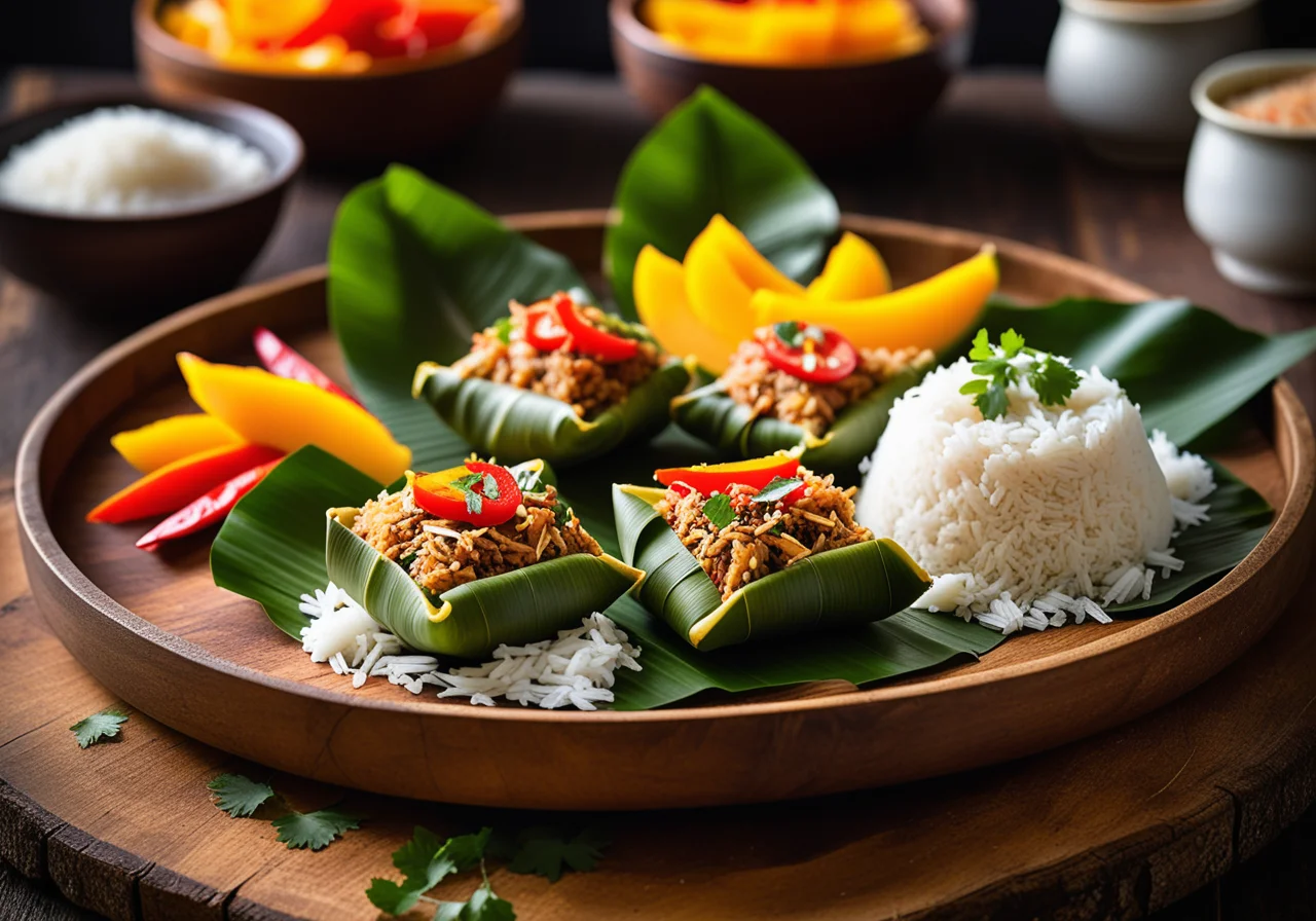 Rice with Vegetables in Banana Leaves