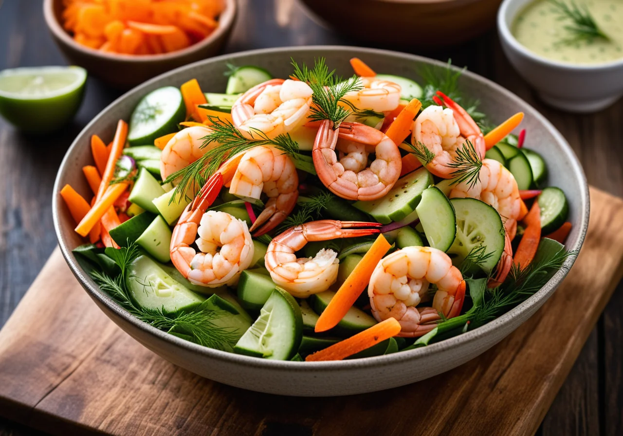 Vegetable salad with shrimp