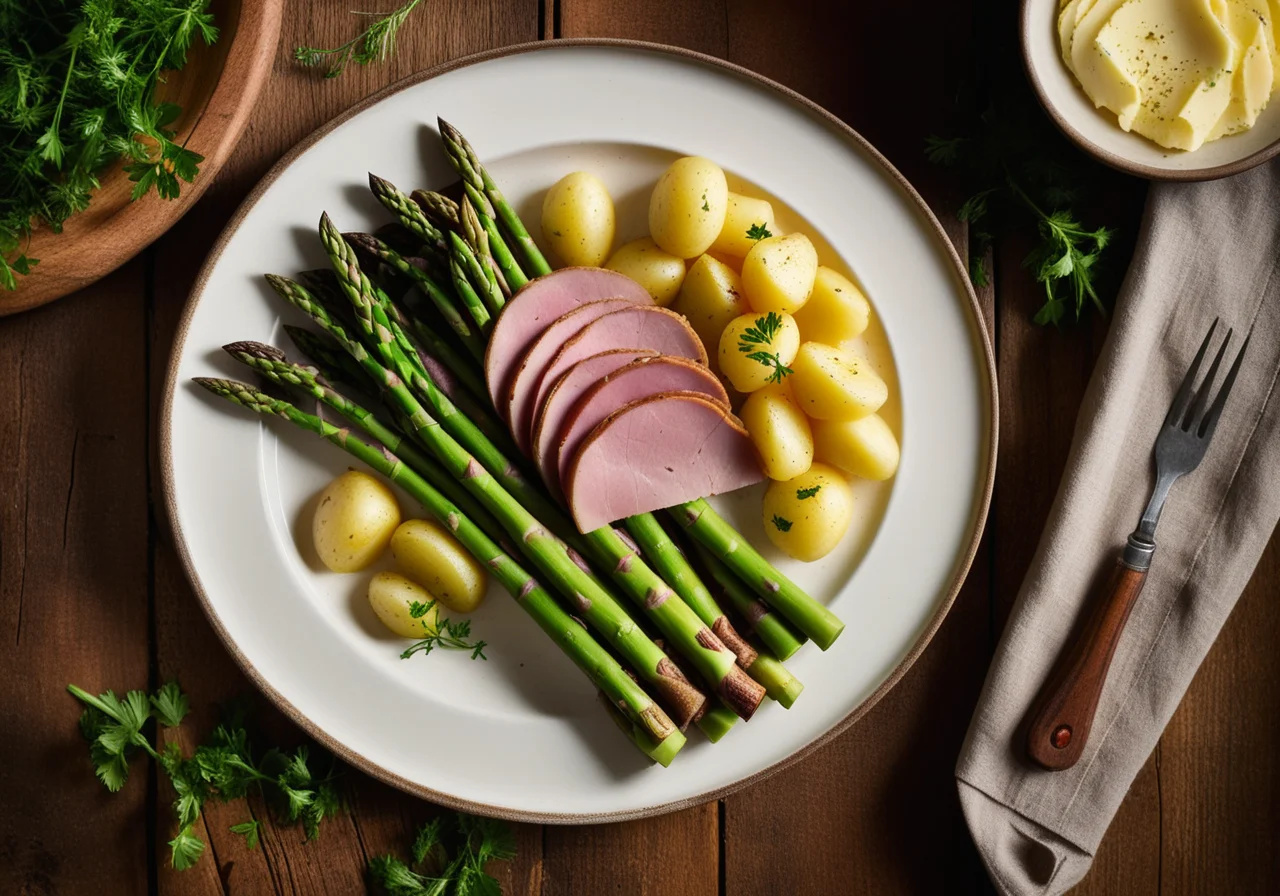 Asparagus with Potatoes and Ham