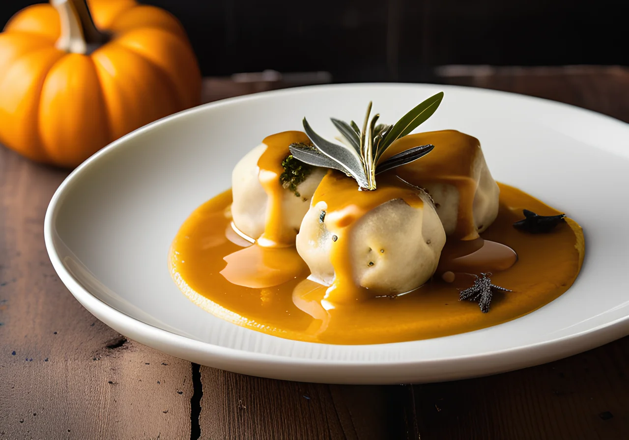 Kale Dumplings with Pumpkin Butter Sauce