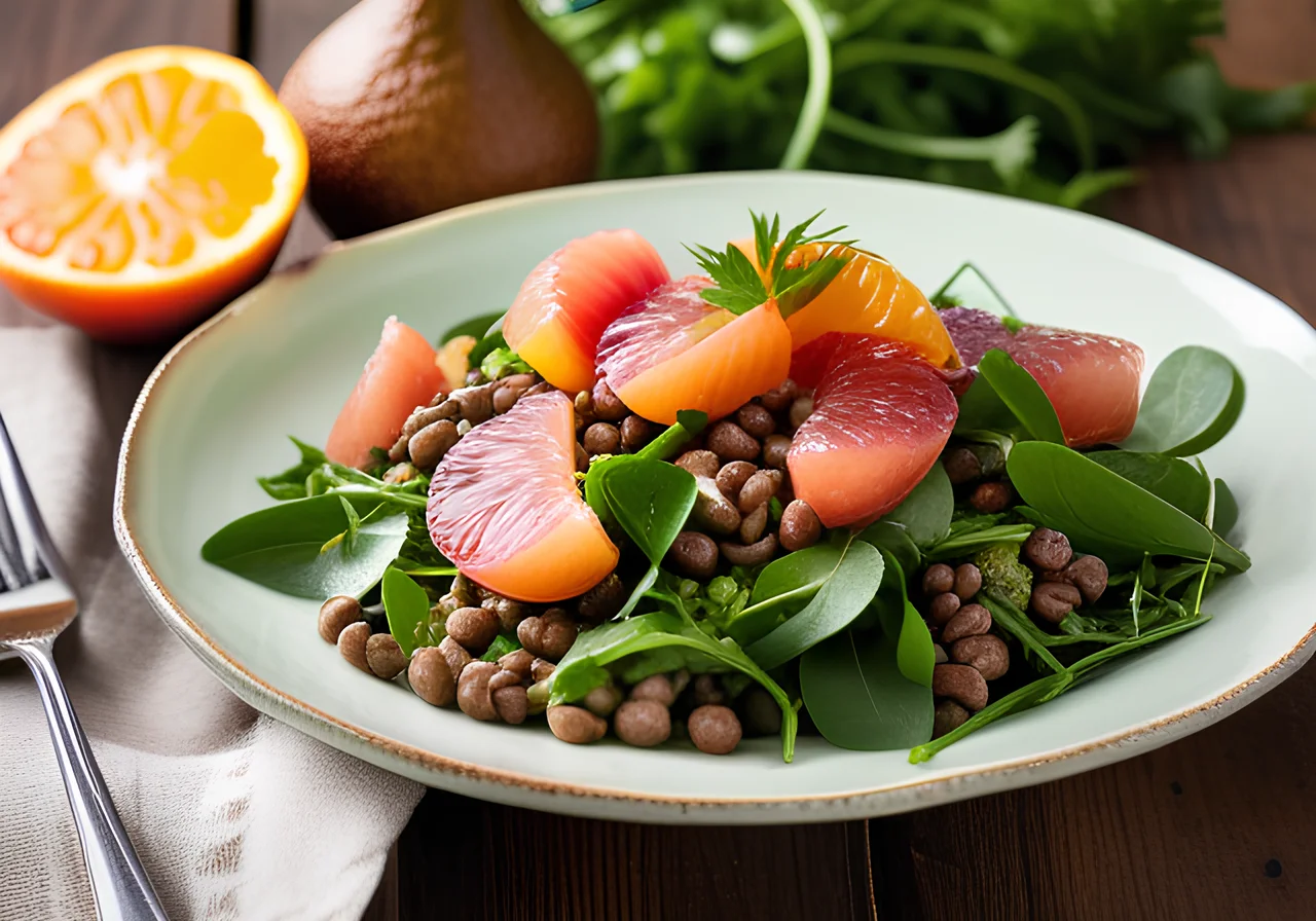 Avocado Lentil Salad with Pink Grapefruit