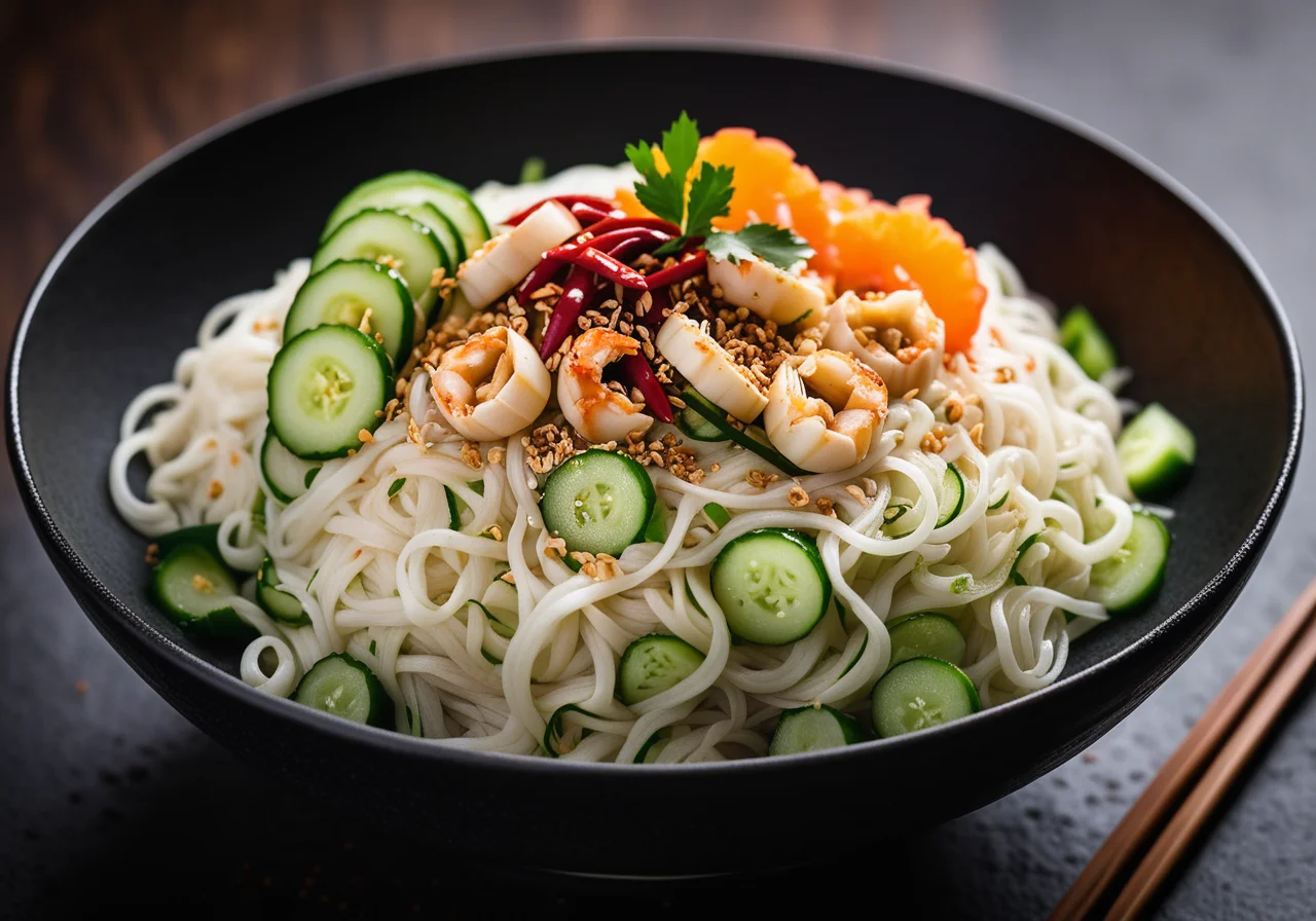 Rice Noodles with Bitter Cucumber and Pocket Crab