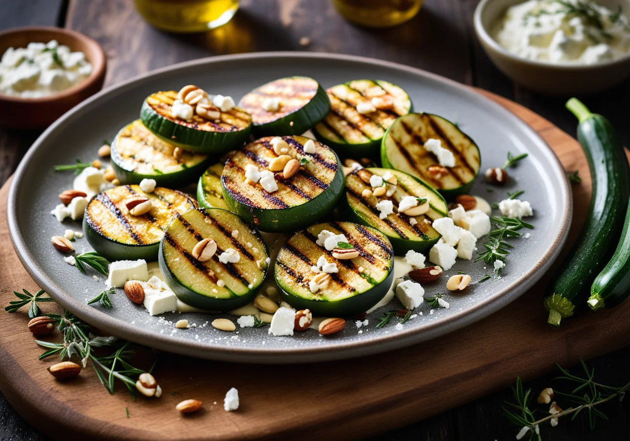 Grilled Zucchini with Feta and Pine Nuts