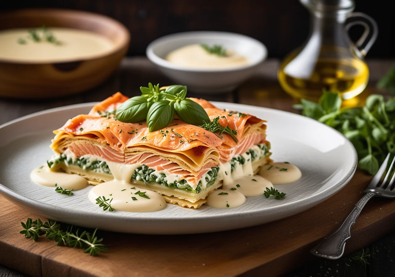Salmon Lasagna with Oregano