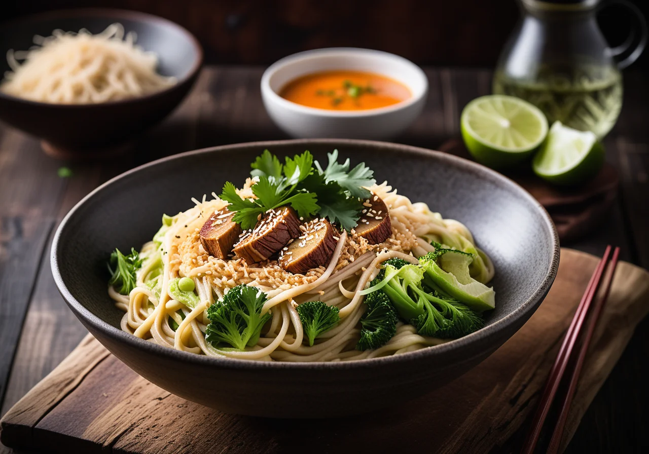 Rice Noodles with Savoy Cabbage and Red Coconut Curry