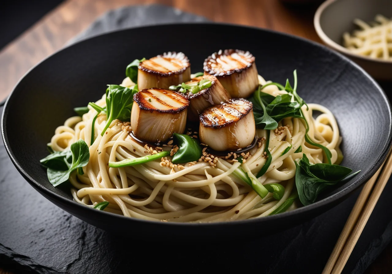 Egg Noodles with Spicy Scallops
