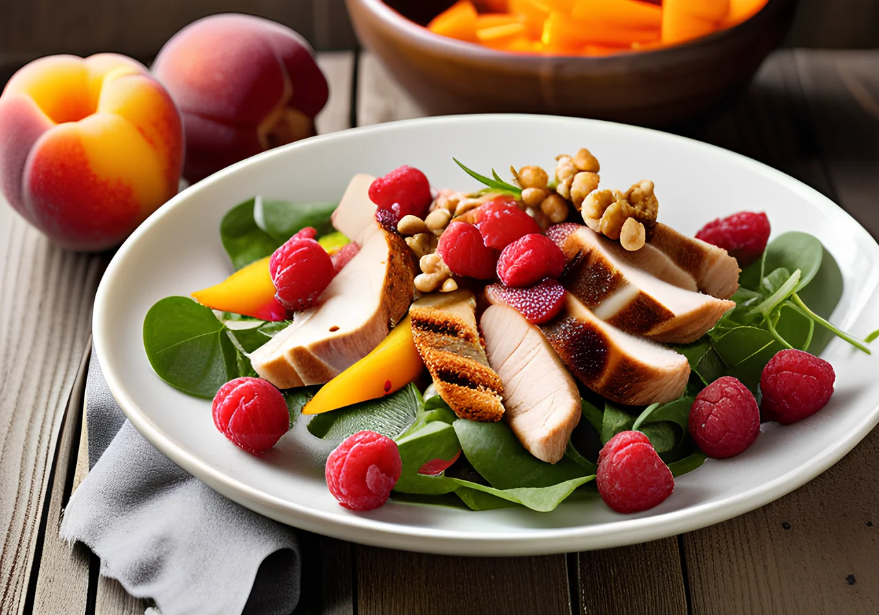 Green Salad with Chicken, Fruit and Berry Dressing