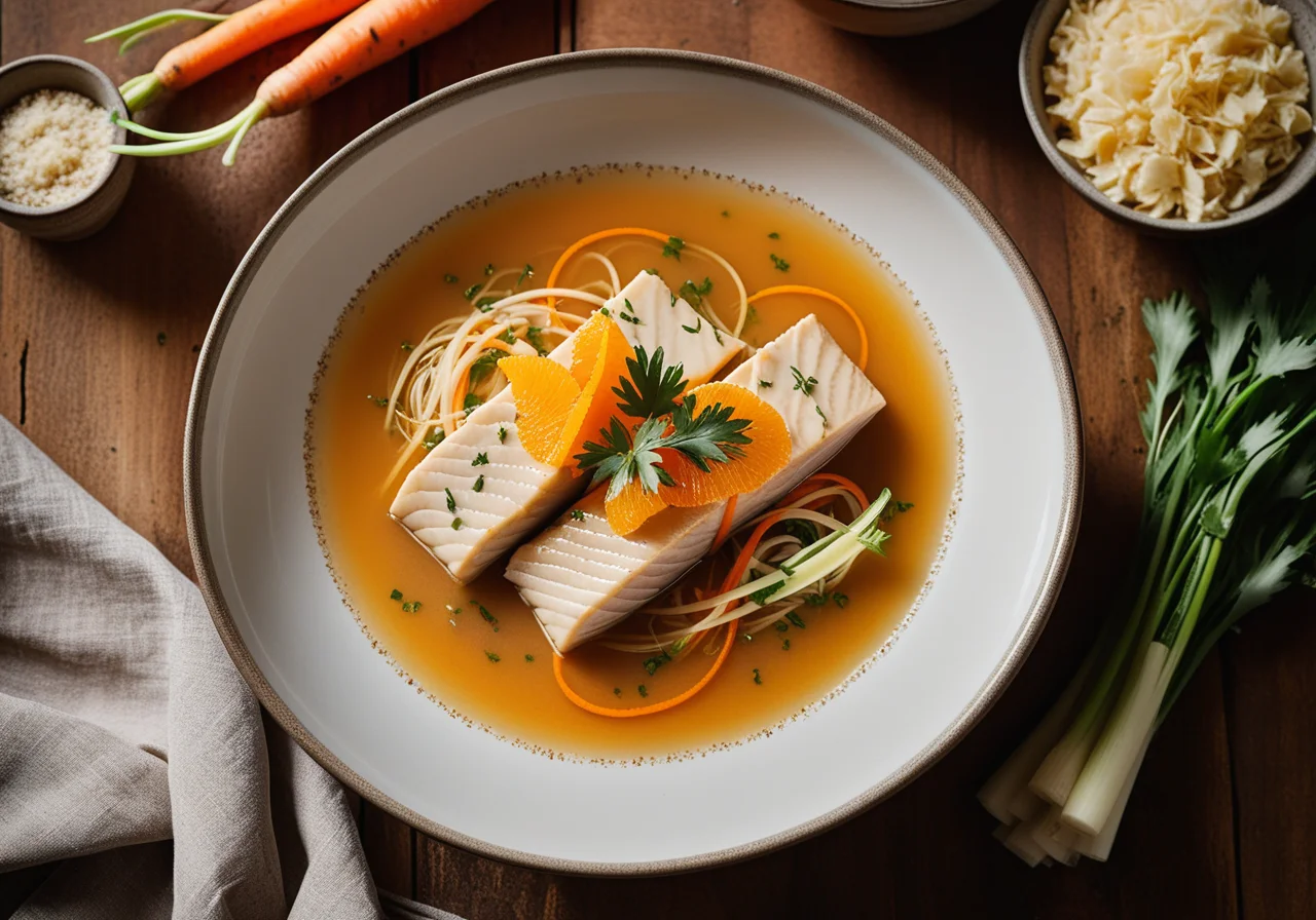 Carp in vegetable broth with cold horseradish