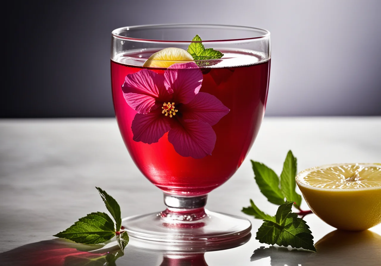 Drink with Hibiscus, Lemon Balm and Lemon