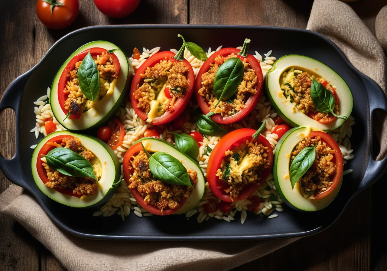 Stuffed Zucchini and Tomatoes