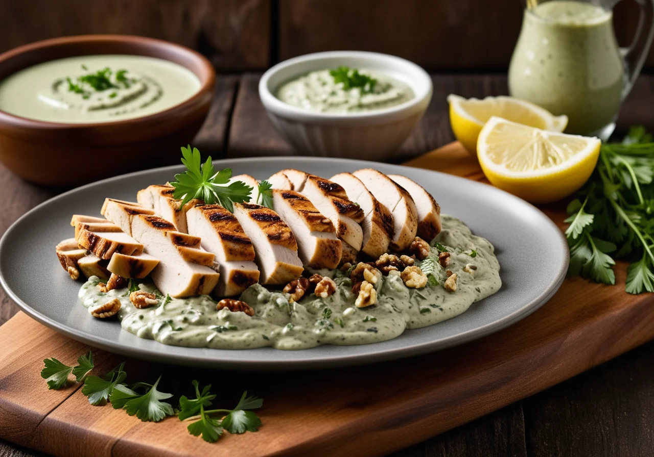 Chicken Breast with Herb Walnut Dip