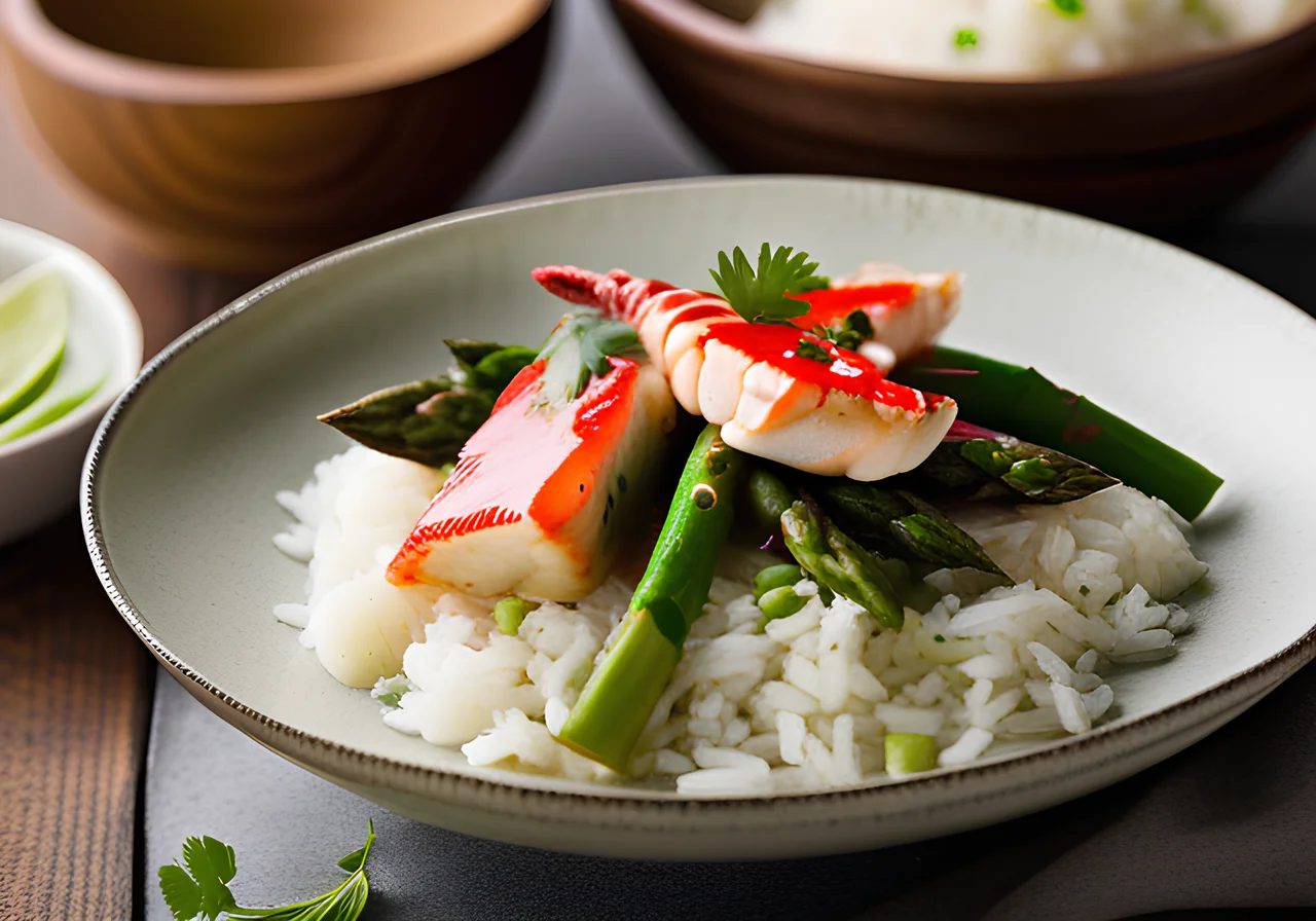 Green Curry with Coconut, King Crab, Cod and Asparagus