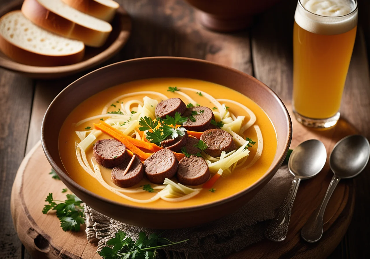 Beer Soup with Sausage and Cabbage