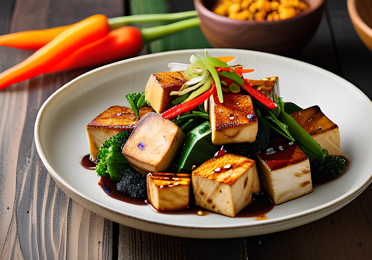 Marinated Tofu with Vegetables and Asian Noodles