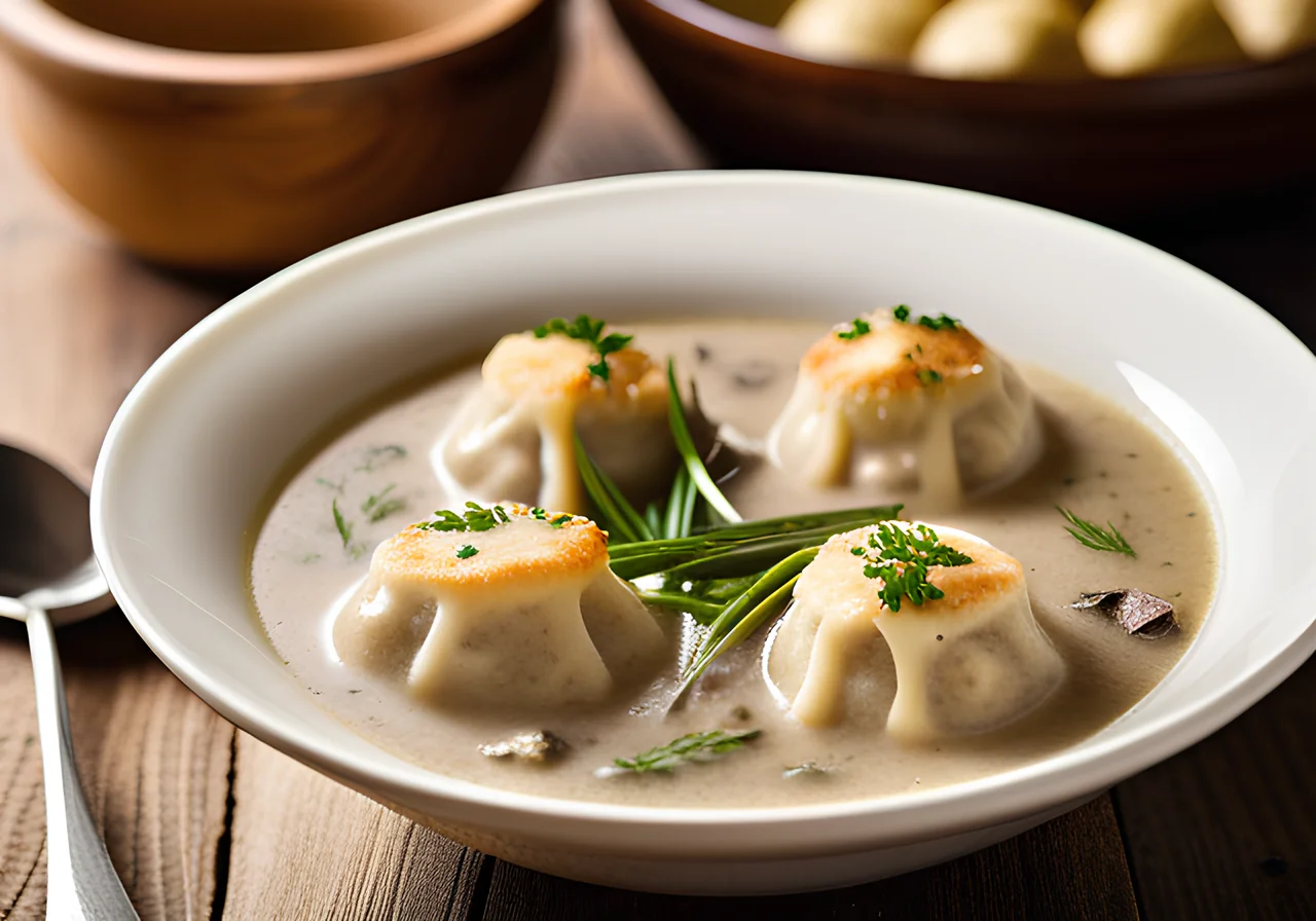 Micro Mushroom Soup with Parmesan Dumplings