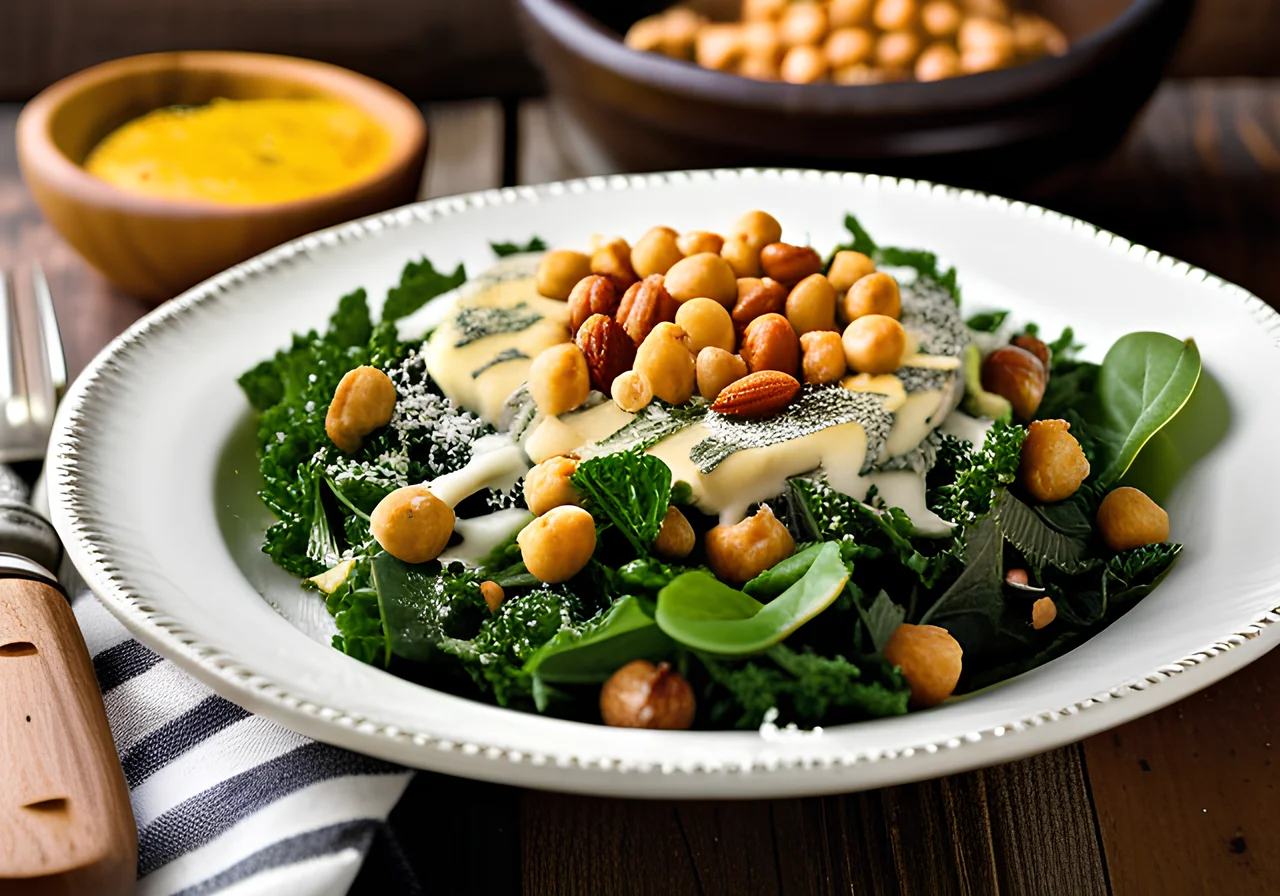 Kale Caesar Salad with Chickpeas
