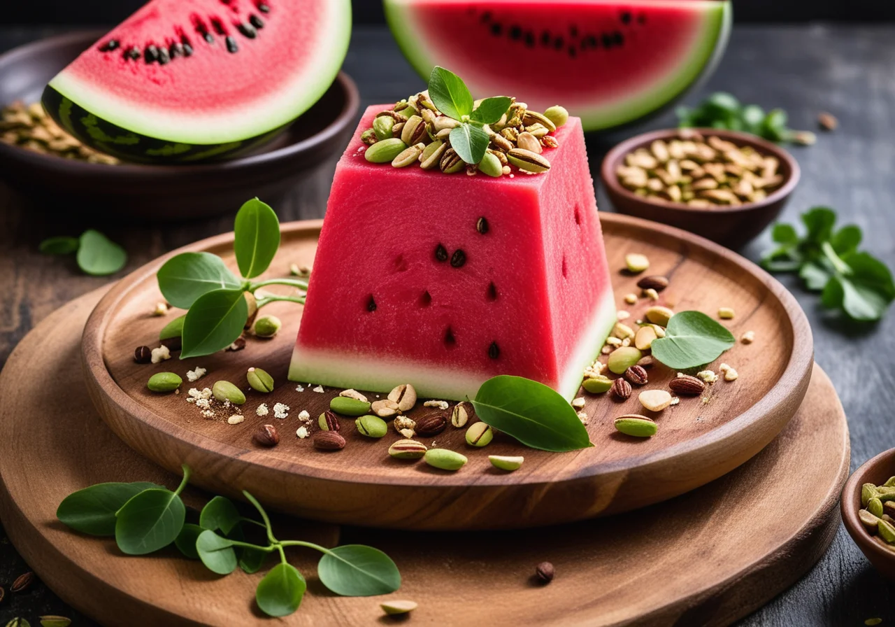 Watermelon salad with goat cheese and watercress