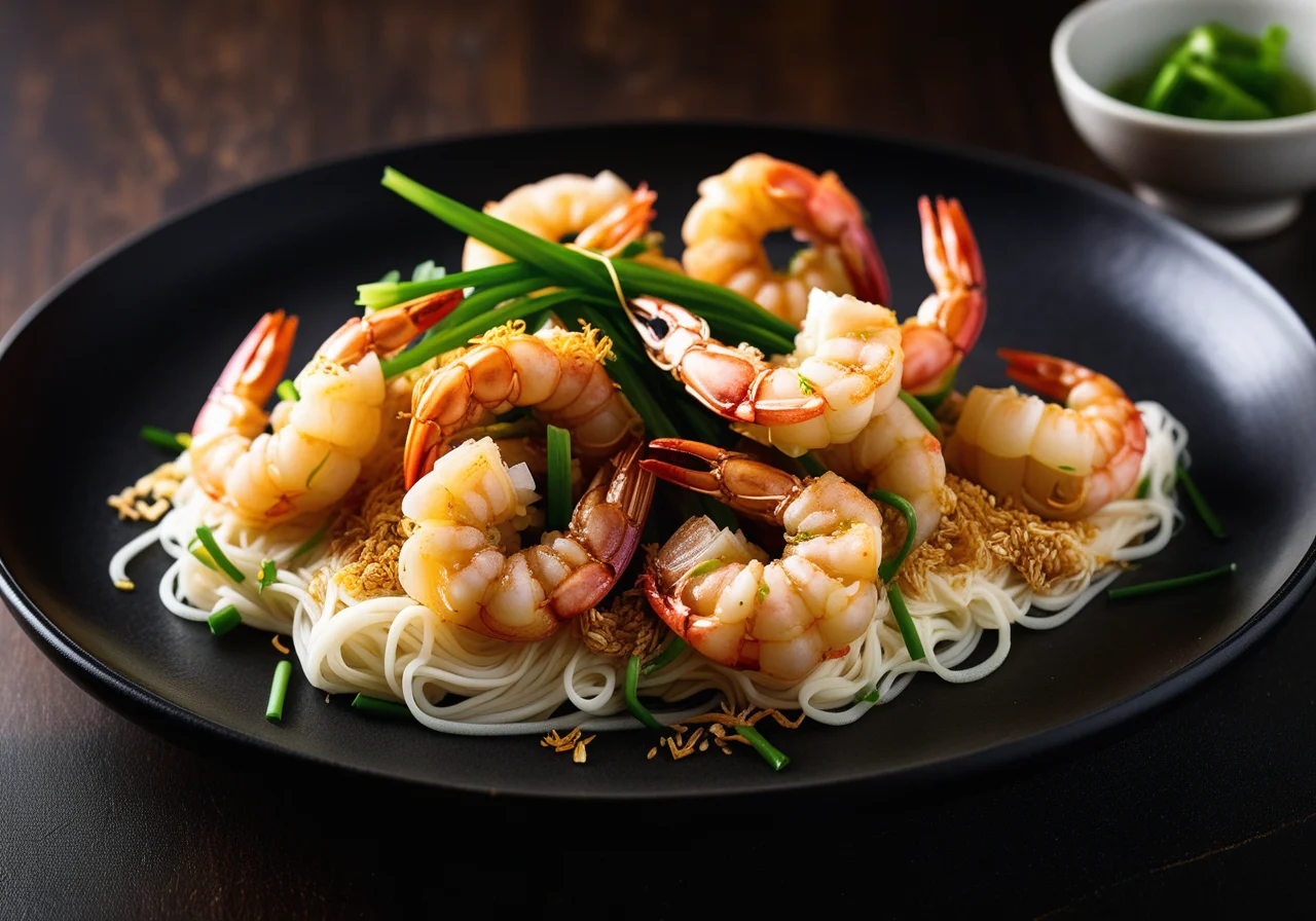Fried Giant Shrimp in Noodles