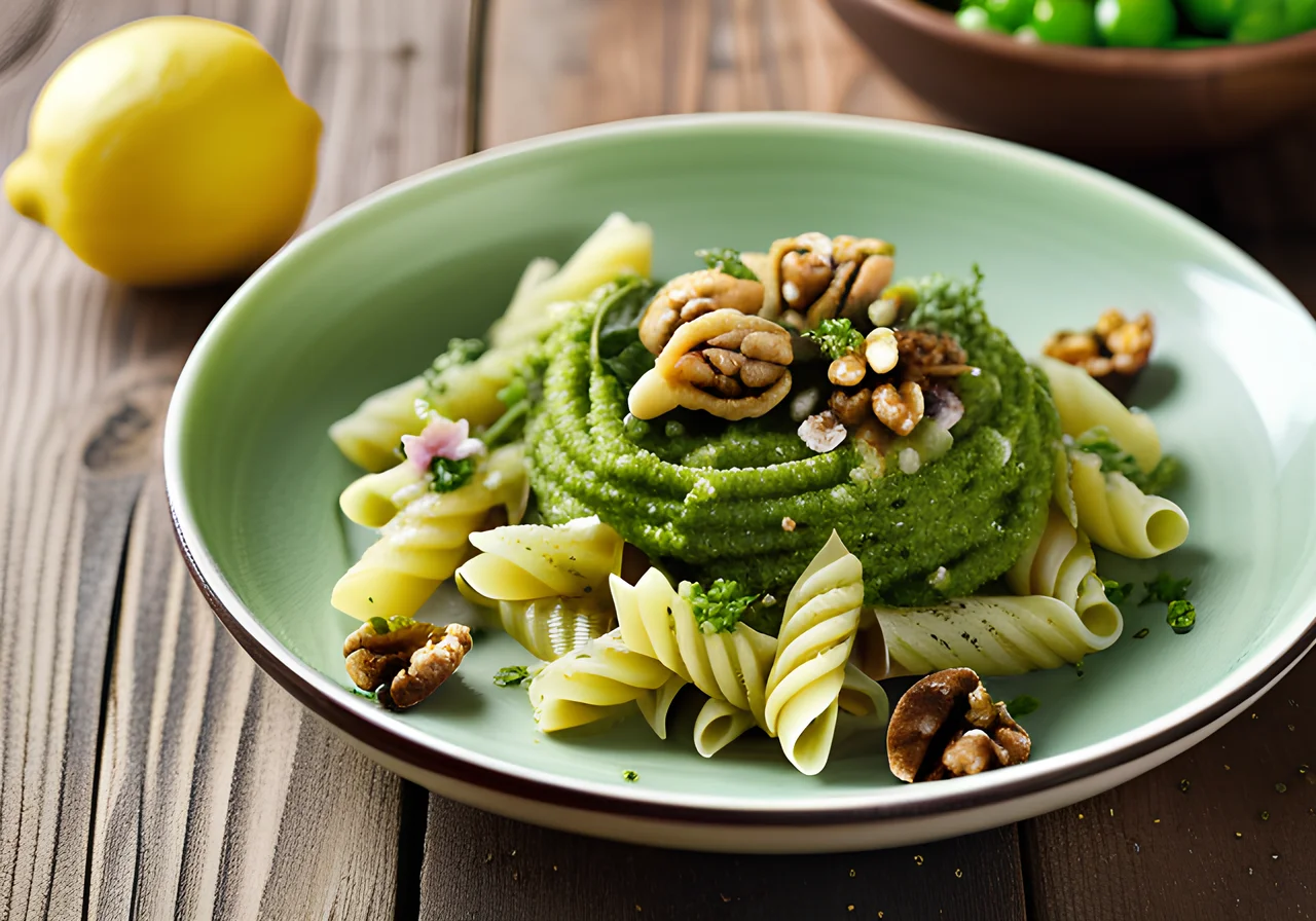 Pasta with Pea and Walnut Pesto