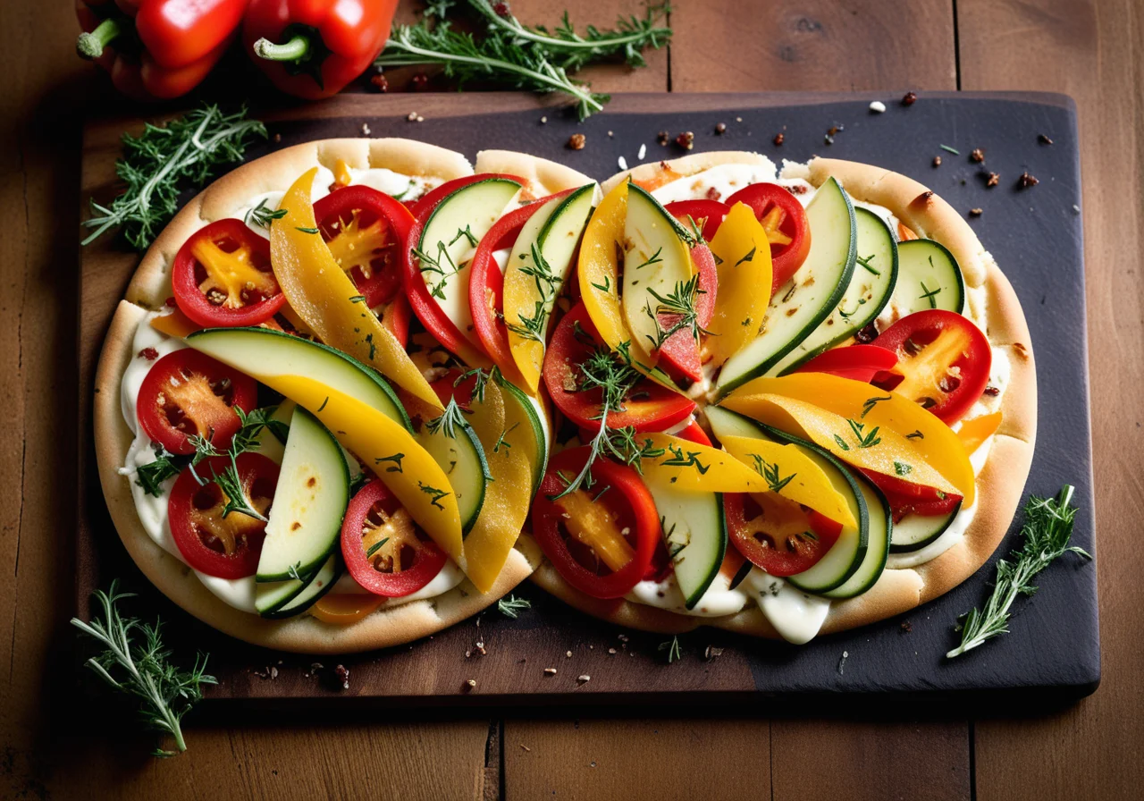 Stuffed Flatbread with Grilled Vegetables and Mozzarella