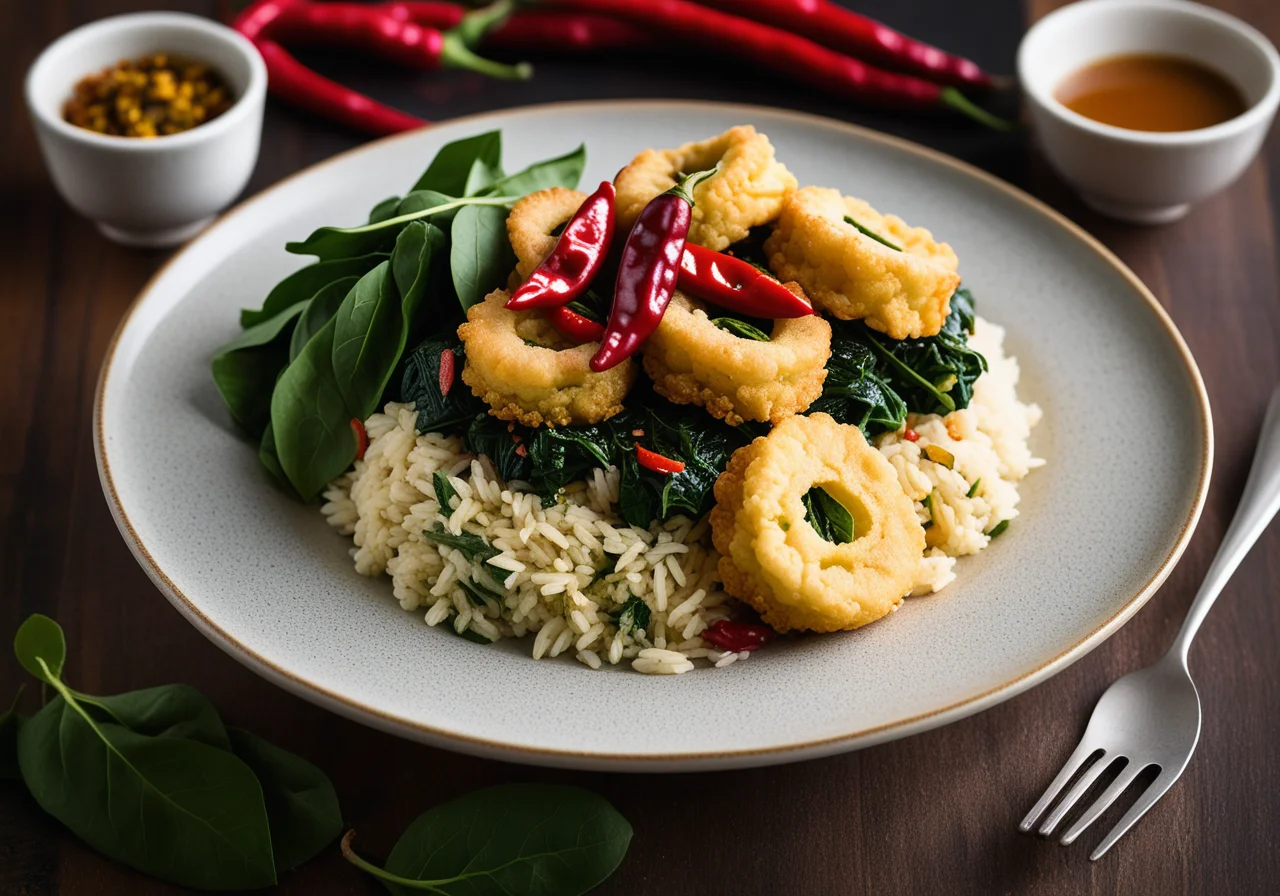 Pistachio Rice with Crispy Tempura Vegetables