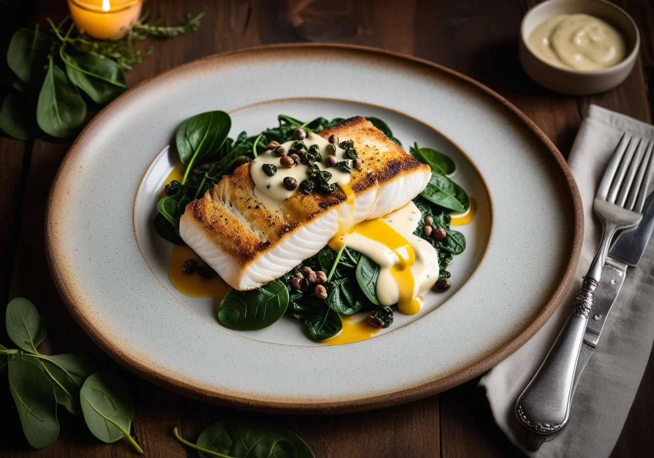 Pan-Seared Zander on Spinach
