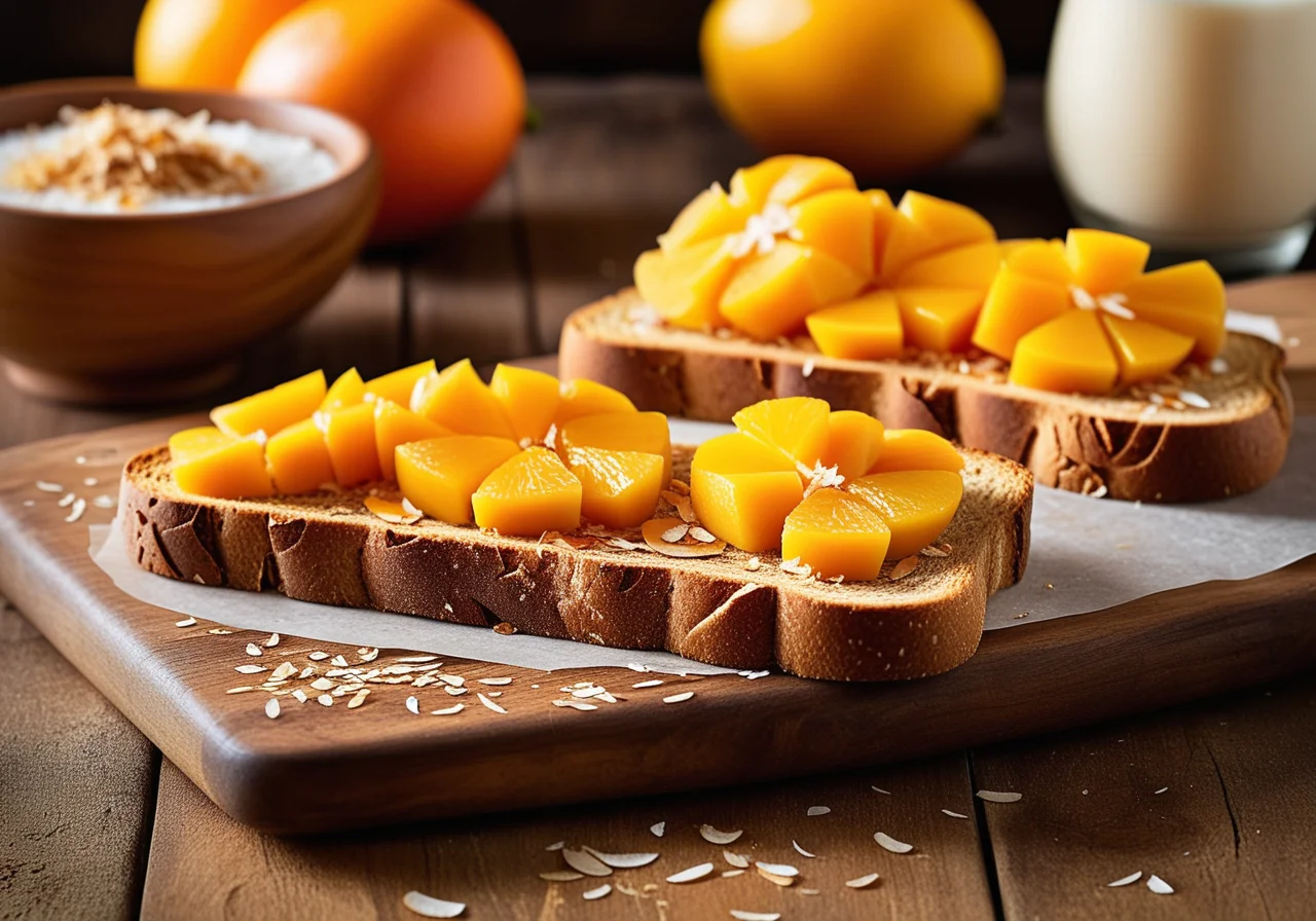 Mango Toast with Coconut Flakes