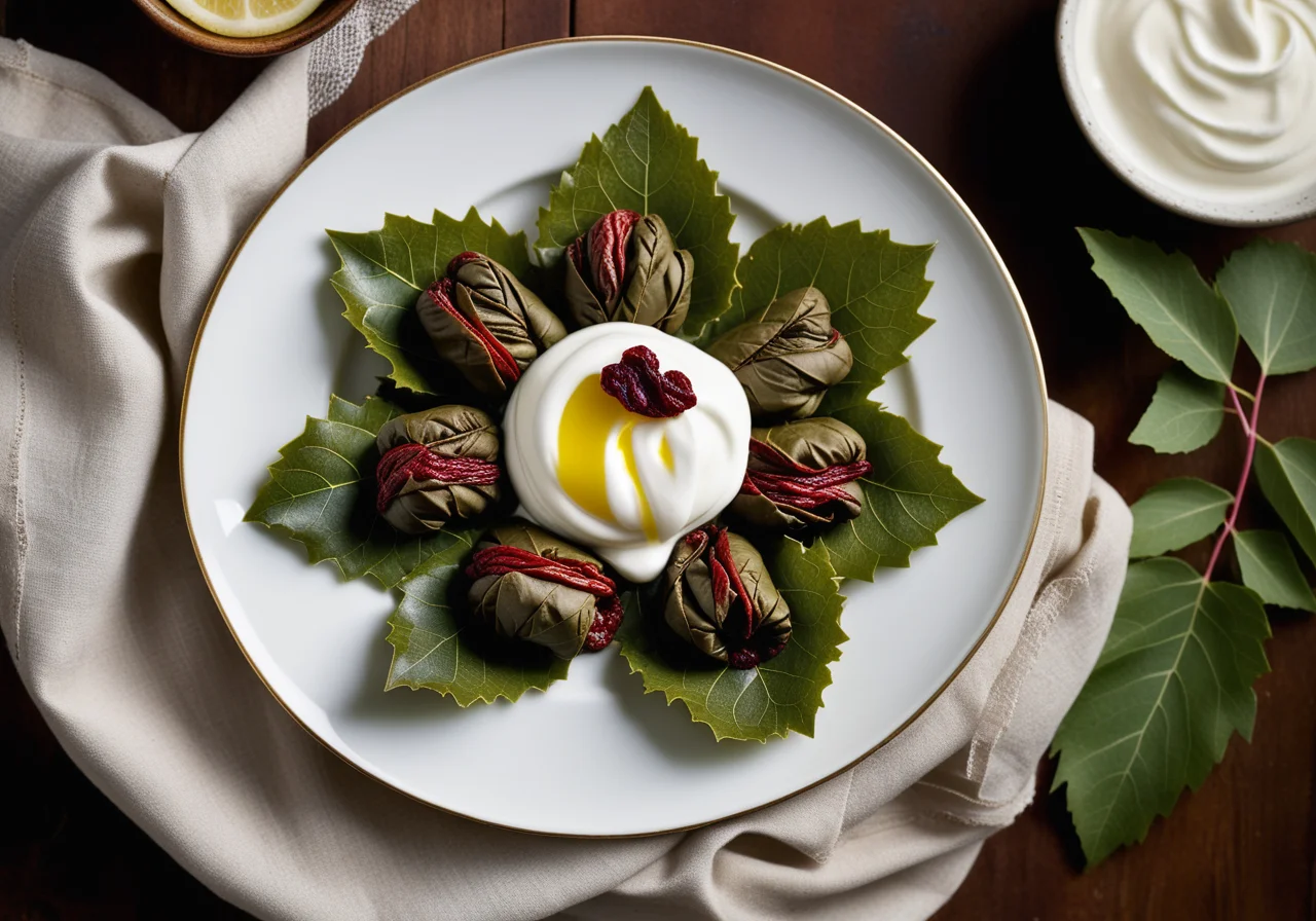 Stuffed Grape Leaves with Soy Yogurt (vegan)
