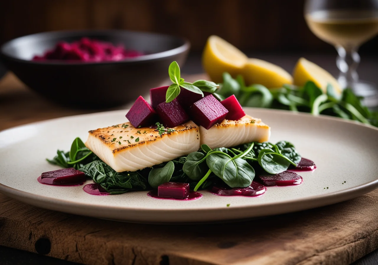 Cod Fillet with Spinach and Beetroot