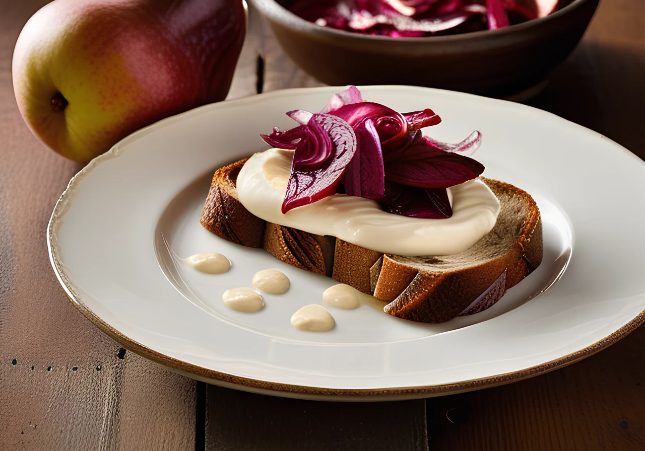 Salmon Ham & Cream Cheese Toasts with Fried Pear