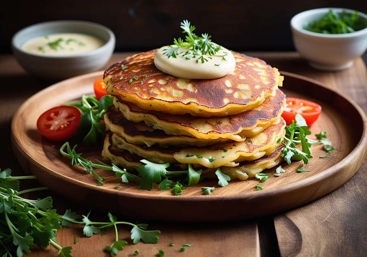 Potato Pancakes with Mixed Vegetables and Garden Cress