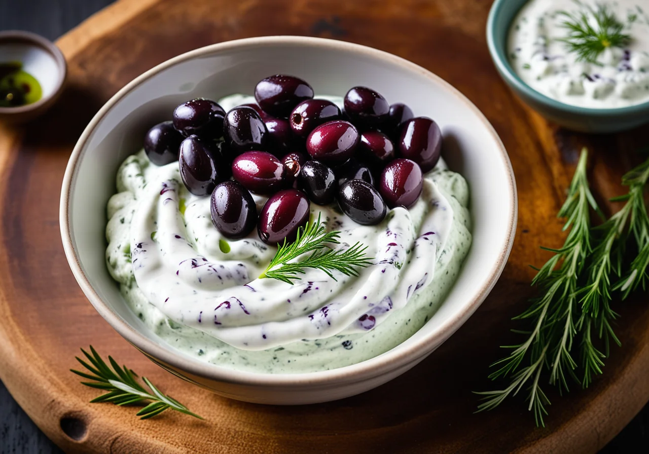 Savory Greek Yogurt (Tzatziki) with Kalamata Olives