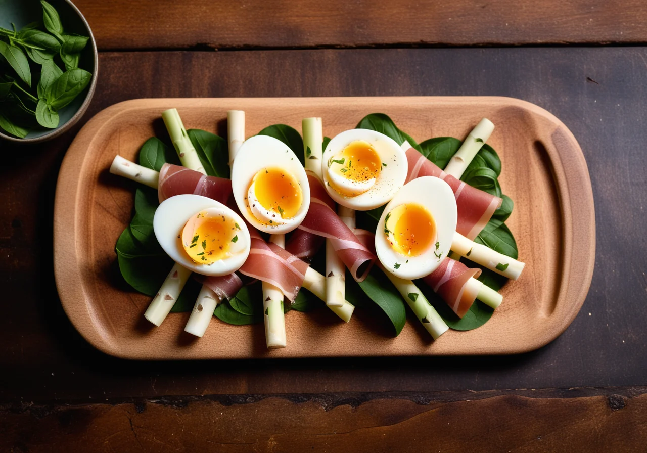 Asparagus with Parma ham and basil cream