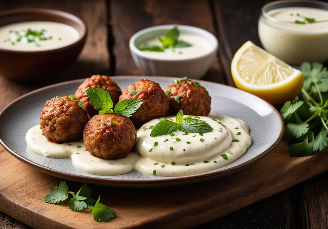 Chicken Minced Meatballs with Mint Dip