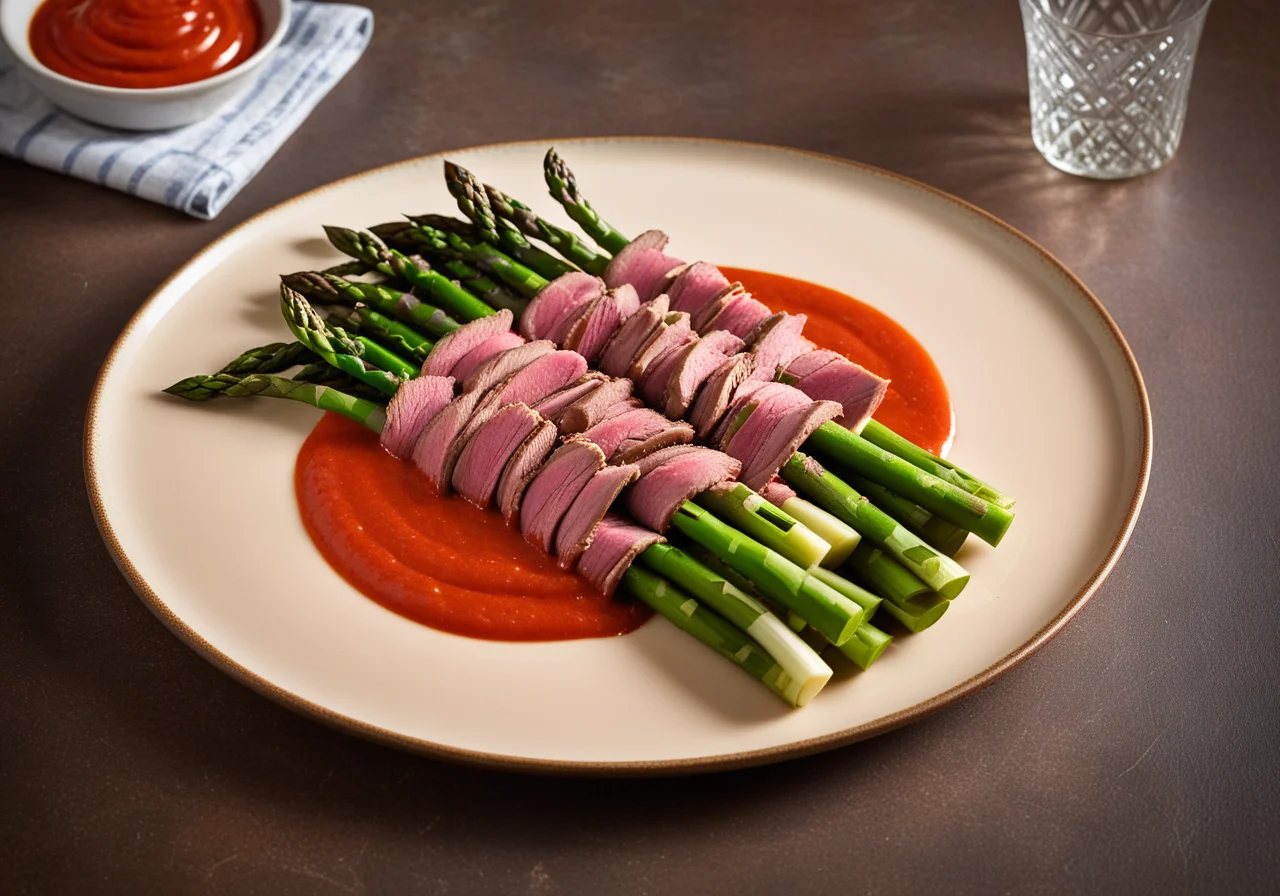 Asparagus with Cherry Tomato Salad and Roast Beef