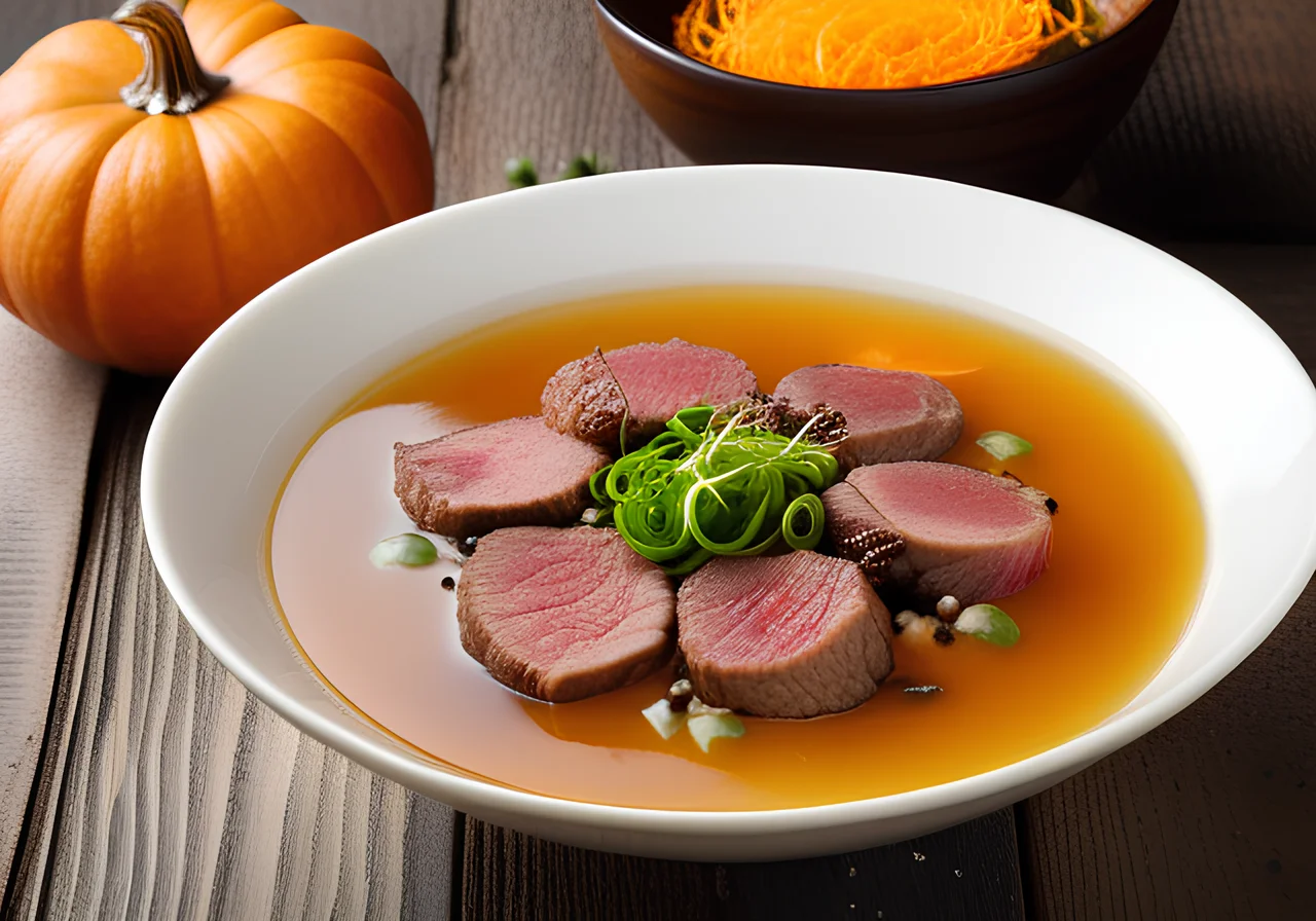 Beef Broth with Sprouts and Pumpkin