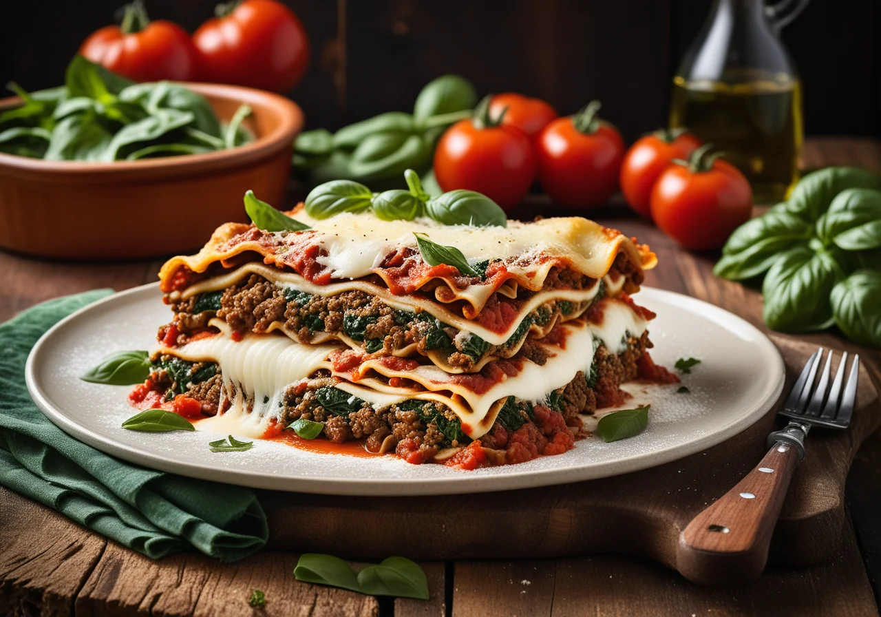 Lasagna with Spinach and Ground Beef