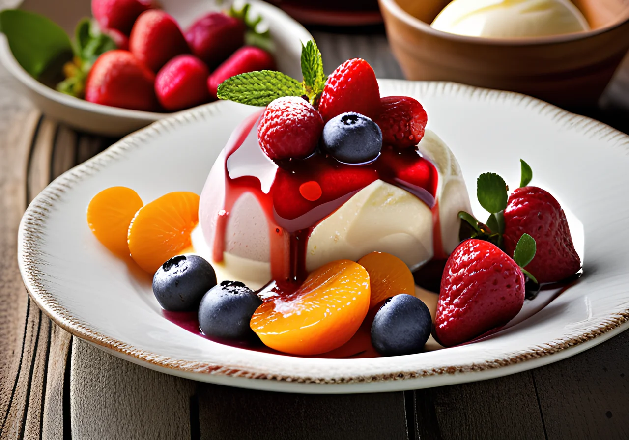 Cold Fruit Salad with Vanilla Ice Cream