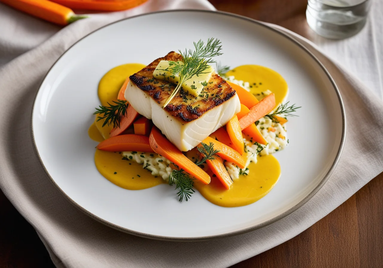 Cod Fillet on Curry Carrots with Ginger
