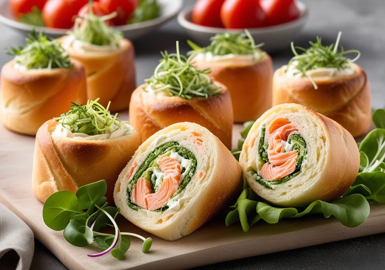 Salmon Cream Cheese Rolls with Salad Sprouts