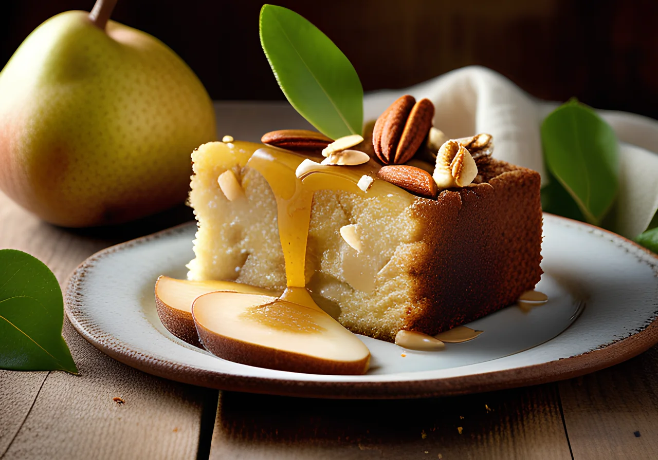 Pear Cake with Pudding and Almonds