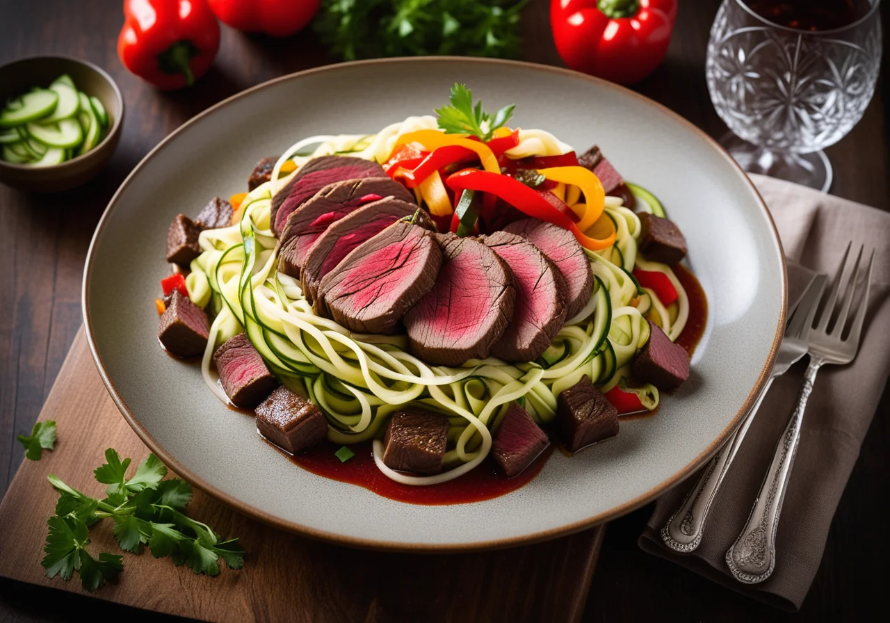 Venison Fillet with Vegetable Ribbon Noodles