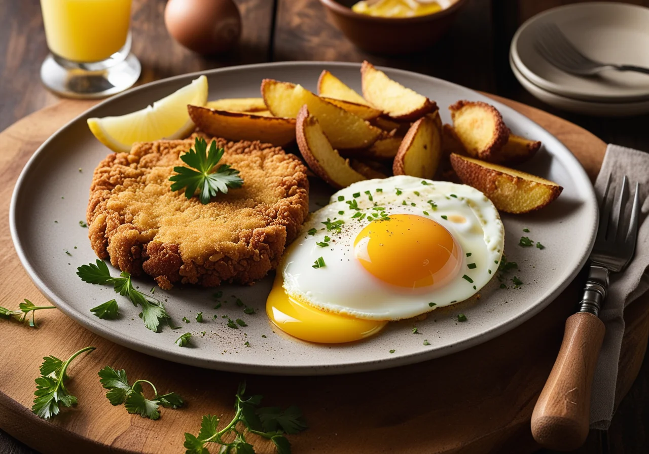 Pork Schnitzel with Fried Egg and Pan‑Fried Potatoes