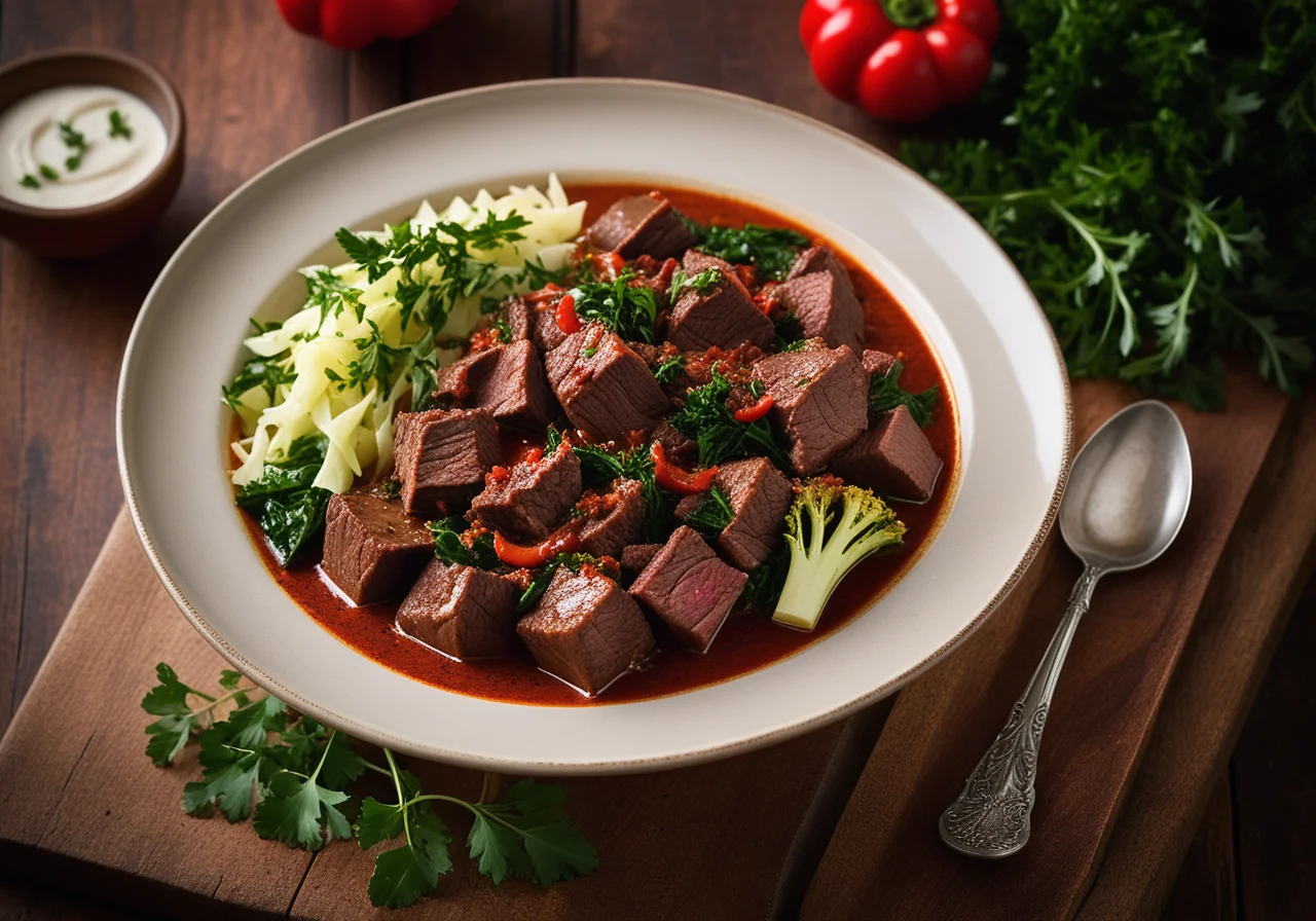 Fine Goulash with Roasted Savoy Cabbage