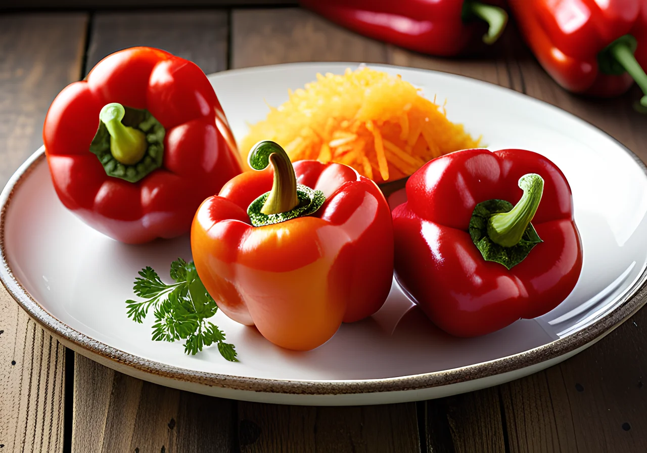 Red Bell Peppers Stuffed with Rice