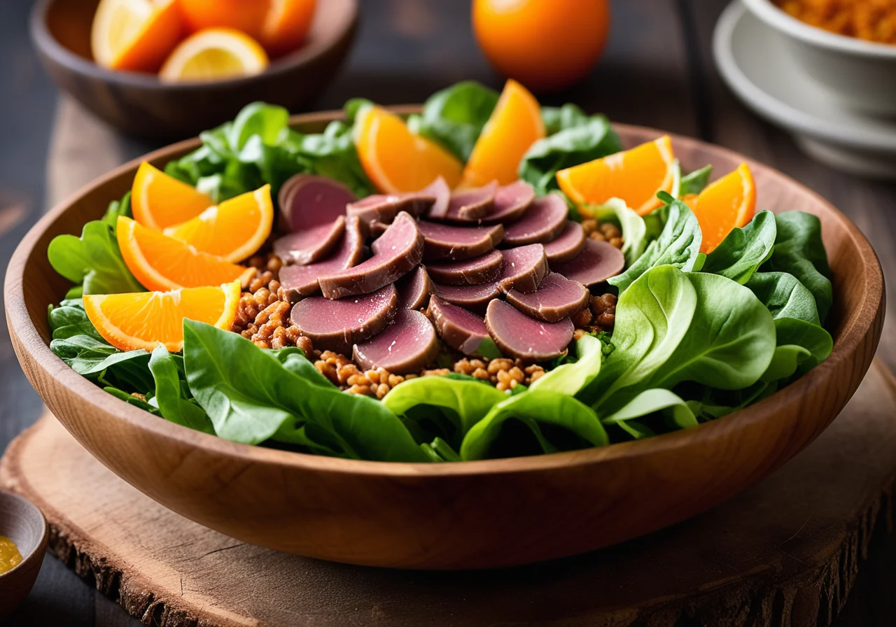 Duck liver with fruity Rapunzel salad